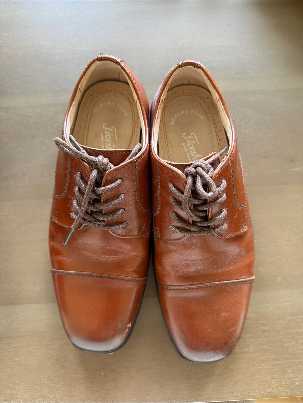 Florsheim Kids’ Brown Leather Cap-Toe Oxfords